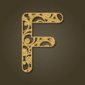 Gold letter F for laser cutting. English alphabet.