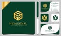 Gold letter G hexagonal luxury logos design vector illustration with line art style vintage, modern company business card template