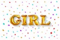 Gold letter girl shine glossy metalic balloons. happy Birthday characters. For celebration, party, date, invitation, event, card,