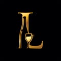 Gold Letter L with Wine Bottle and Glass Royalty Free Stock Photo