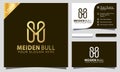 Gold Letter M Bull Head logo design element illustrator, business card