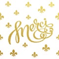 Gold lettering design for card Merci