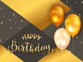 Black and Gold Background with Three Golden Birthday Balloons Royalty Free Stock Photo