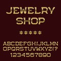 Gold letters and numbers. Deluxe presentable font. Royalty Free Stock Photo