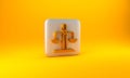 Gold Libra zodiac sign icon isolated on yellow background. Astrological horoscope collection. Silver square button. 3D Royalty Free Stock Photo