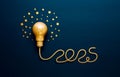 Gold light bulb and 2025 text number with bright star.cerebration and countdown Royalty Free Stock Photo
