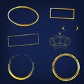 Gold light frames and elements. Gold light frames on dark blue background Royalty Free Stock Photo