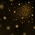 Gold light stars on black background Royalty Free Stock Photo