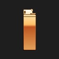 Gold Lighter icon isolated on black background. Long shadow style. Vector Royalty Free Stock Photo