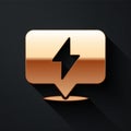 Gold Lightning bolt icon isolated on black background. Flash icon. Charge flash icon. Thunder bolt. Lighting strike