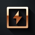 Gold Lightning bolt icon isolated on black background. Flash sign. Charge flash icon. Thunder bolt. Lighting strike