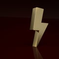 Gold Lightning bolt icon isolated on brown background. Flash sign. Charge flash icon. Thunder bolt. Lighting strike