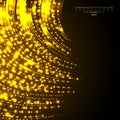 Gold lights shiny curved line glitters holiday festival on dark background Royalty Free Stock Photo