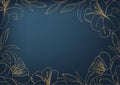 Gold lilies on a dark blue background, Wallpaper. Vector. Can be used as a layout for birthday greeting card, International Women`