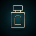 Gold line Aftershave icon isolated on dark blue background. Cologne spray icon. Male perfume bottle. Vector