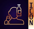 Gold line Alcoholism, or alcohol use disorder icon isolated on black background. Vector
