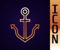 Gold line Anchor icon isolated on black background. Vector Royalty Free Stock Photo