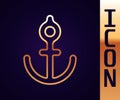 Gold line Anchor icon isolated on black background. Vector Illustration Royalty Free Stock Photo