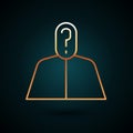 Gold line Anonymous man with question mark icon isolated on dark blue background. Unknown user, incognito profile Royalty Free Stock Photo