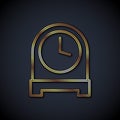Gold line Antique clock icon isolated on black background. Vector