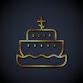 Gold line Ark of noah icon isolated on black background. Wood big high cargo. Vector