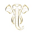 Gold line art of the front of the elephant`s head. Good use for symbol, mascot, icon, avatar, tattoo, T Shirt design, logo or any Royalty Free Stock Photo