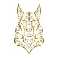 Gold line art of german shepherd dog head. Good use for symbol, mascot, icon, avatar, tattoo, T Shirt design, logo or any design