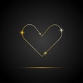 Gold line art heart with sparkles. Happy ValentineÃ¢â¬â¢s day vector greeting card on black background.