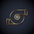 Gold line Automotive turbocharger icon isolated on black background. Vehicle performance turbo. Turbo compressor