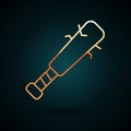 Gold line Baseball bat with nails icon isolated on dark blue background. Violent weapon. Vector Royalty Free Stock Photo