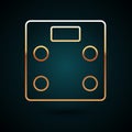 Gold line Bathroom scales icon isolated on dark blue background. Weight measure Equipment. Weight Scale fitness sport Royalty Free Stock Photo