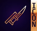 Gold line Bayonet on rifle icon isolated on black background. Vector