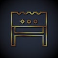 Gold line BBQ brazier icon isolated on black background. Vector