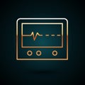 Gold line Beat dead in monitor icon isolated on dark blue background. ECG showing death. Vector