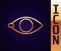 Gold line Blindness icon isolated on black background. Blind sign. Vector