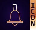 Gold line Boxing bell icon isolated on black background. Vector