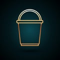 Gold line Bucket icon isolated on dark blue background. Vector