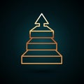 Gold line Business pyramid chart infographics icon isolated on dark blue background. Pyramidal stages graph elements Royalty Free Stock Photo