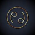 Gold line Cancer zodiac sign icon isolated on black background. Astrological horoscope collection. Vector Royalty Free Stock Photo