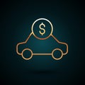 Gold line Car rental icon isolated on dark blue background. Rent a car sign. Key with car. Concept for automobile repair Royalty Free Stock Photo