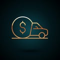 Gold line Car rental icon isolated on dark blue background. Rent a car sign. Key with car. Concept for automobile repair Royalty Free Stock Photo