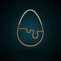 Gold line Chocolate egg icon isolated on dark blue background. Vector