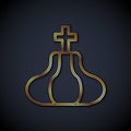 Gold line Christian church tower icon isolated on black background. Religion of church. Vector Royalty Free Stock Photo