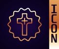 Gold line Christian cross icon isolated on black background. Church cross. Vector Royalty Free Stock Photo