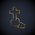 Gold line Christian cross icon isolated on black background. Church cross. Vector Royalty Free Stock Photo