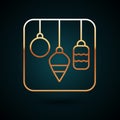 Gold line Christmas lights icon isolated on dark blue background. Merry Christmas and Happy New Year. Vector Royalty Free Stock Photo