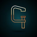 Gold line Clamp and screw tool icon isolated on dark blue background. Locksmith tool. Vector