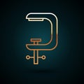 Gold line Clamp and screw tool icon isolated on dark blue background. Locksmith tool. Vector Illustration