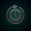 Gold line Clock with arrow icon isolated on dark blue background. Time symbol. Clockwise rotation icon arrow and time Royalty Free Stock Photo