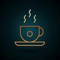 Gold line Coffee cup icon isolated on dark blue background. Tea cup. Hot drink coffee. Vector Illustration Royalty Free Stock Photo